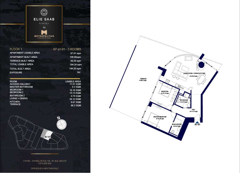Turnul A - etaj 01, apartament A1-01 - Elie Saab Towers - Apartamente de lux în nordul Bucureștiului, aproape de tot ce contează.