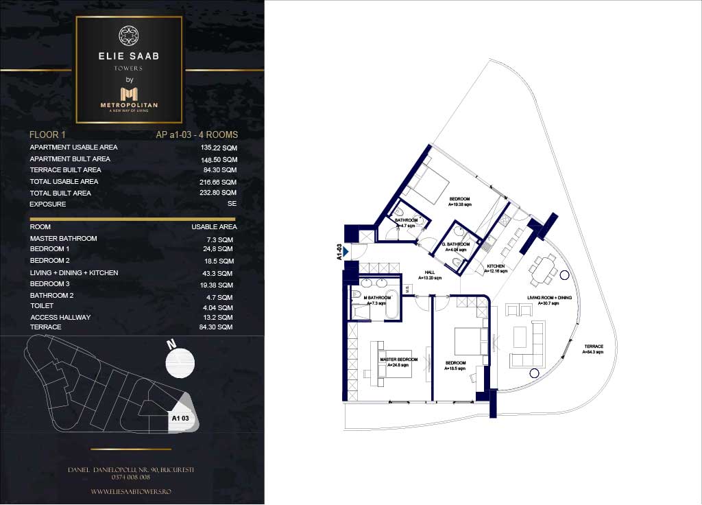 Turnul A - etaj 01, apartament A1-03 - Elie Saab Towers - Apartamente de lux în nordul Bucureștiului, aproape de tot ce contează.