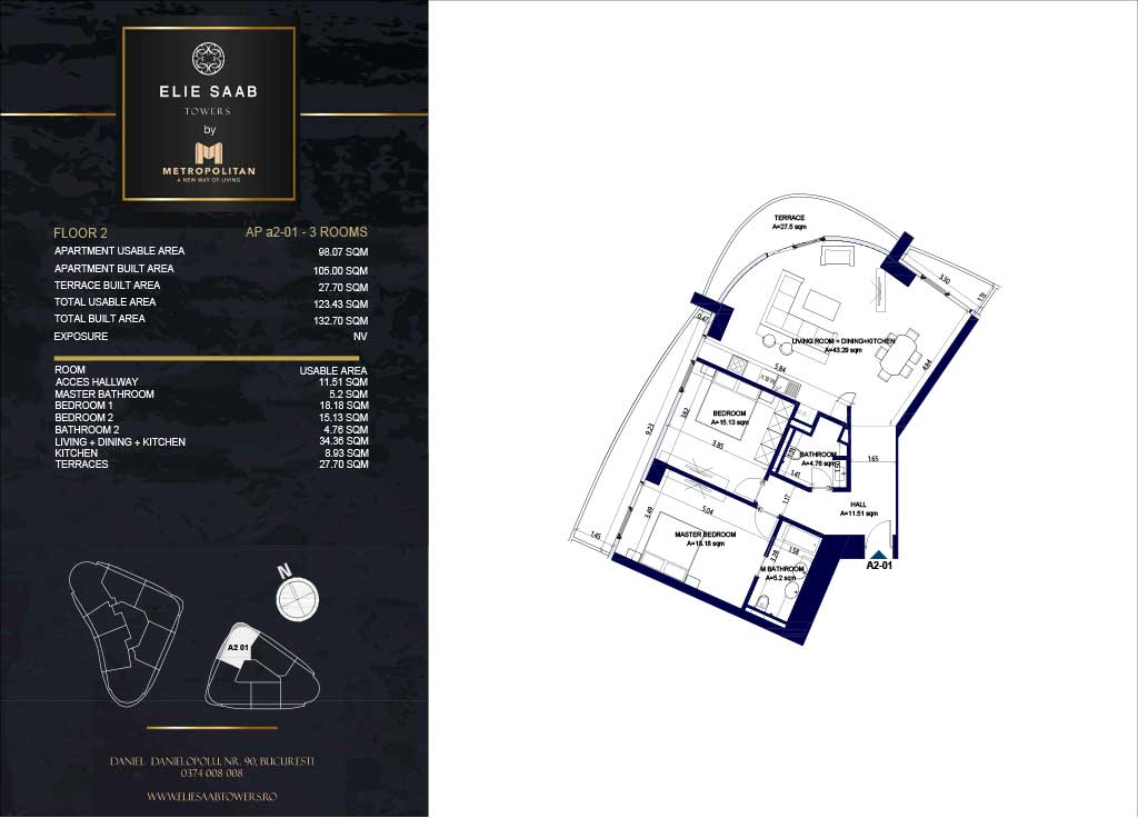 Turnul B - etaj 02, apartament A2-01 - Elie Saab Towers - Apartamente de lux în nordul Bucureștiului, aproape de tot ce contează.