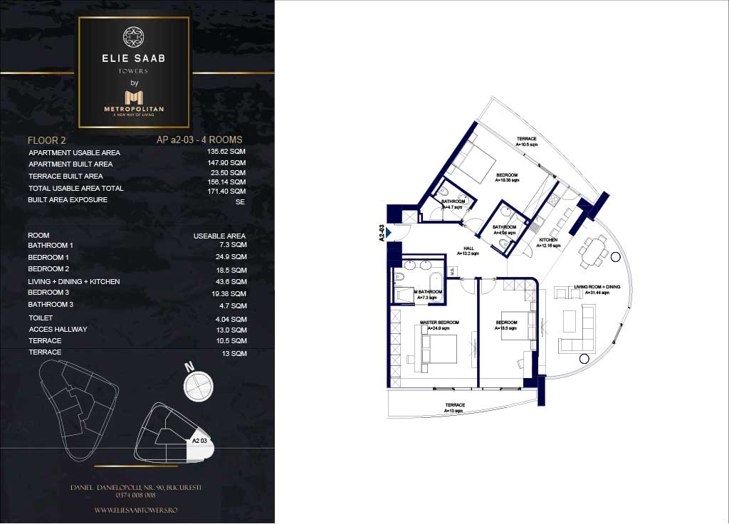 Turnul B - etaj 02, apartament A2-03 - Elie Saab Towers - Apartamente de lux în nordul Bucureștiului, aproape de tot ce contează.