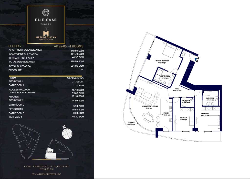 Turnul B - etaj 02, apartament A2-05 - Elie Saab Towers - Apartamente de lux în nordul Bucureștiului, aproape de tot ce contează.