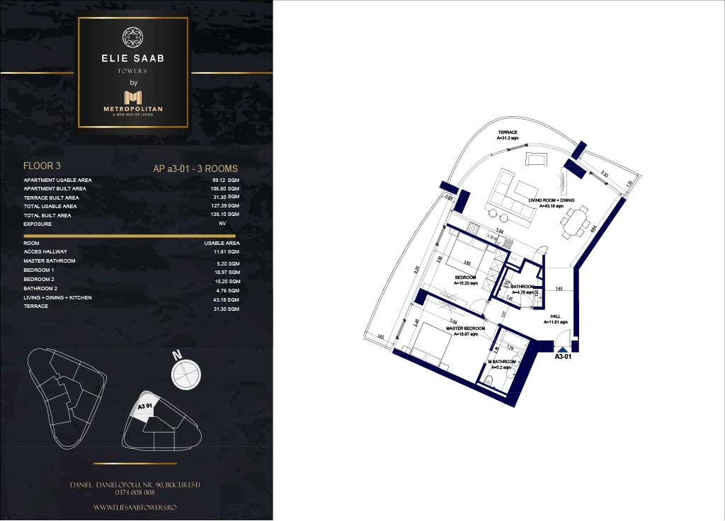 Turnul B - etaj 03, apartament A3-01 - Elie Saab Towers - Apartamente de lux în nordul Bucureștiului, aproape de tot ce contează.