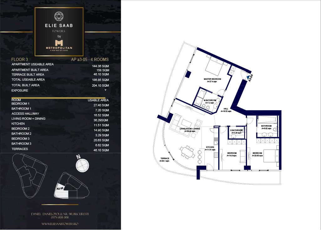 Turnul B - etaj 03, apartament A3-05 - Elie Saab Towers - Apartamente de lux în nordul Bucureștiului, aproape de tot ce contează.
