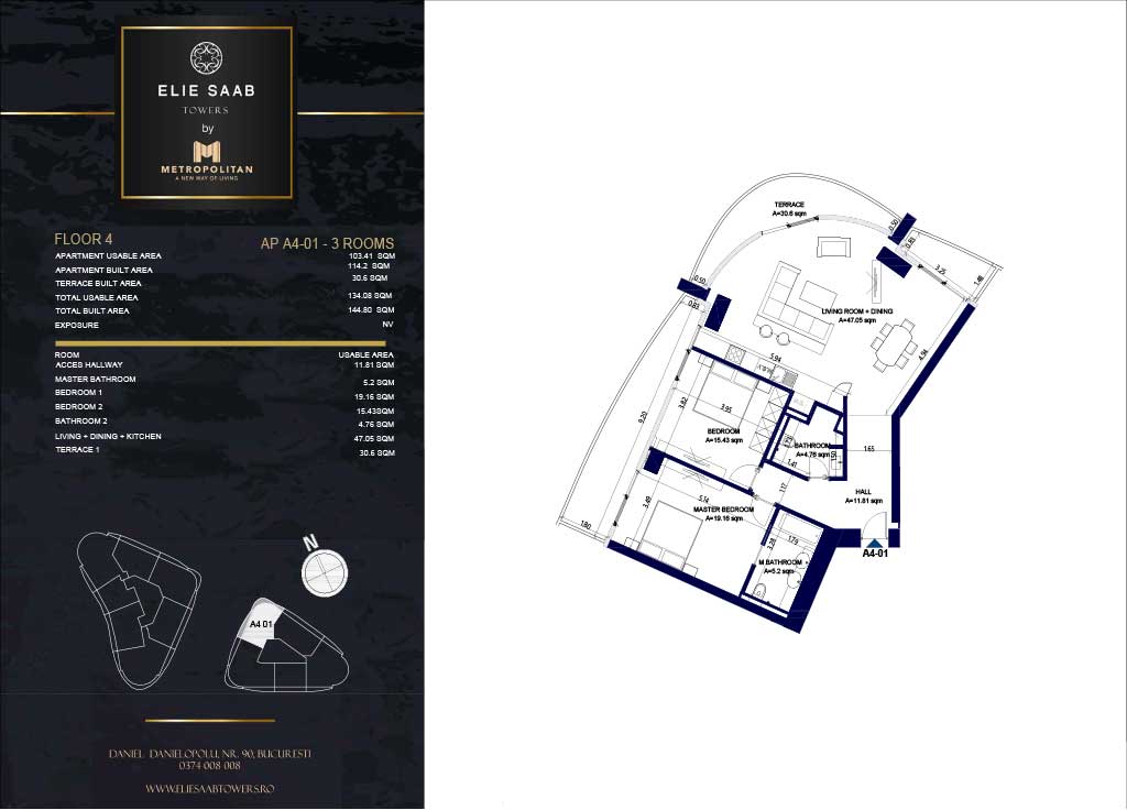 Turnul B - etaj 04, apartament A4-01 - Elie Saab Towers - Apartamente de lux în nordul Bucureștiului, aproape de tot ce contează.