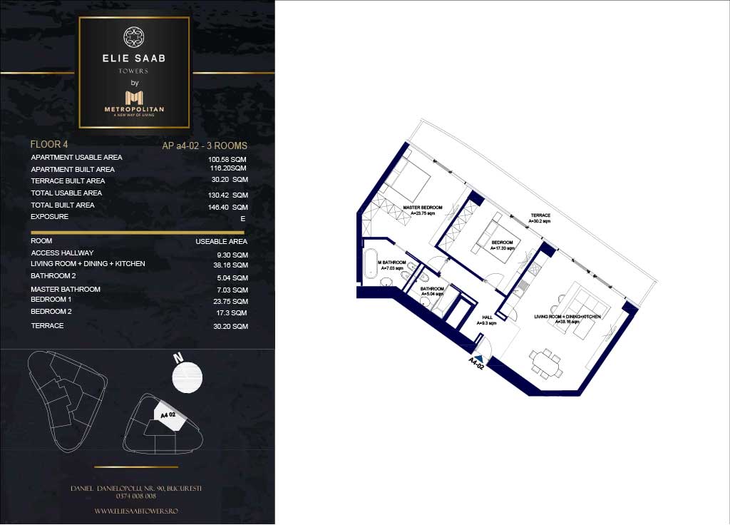 Turnul B - etaj 04, apartament A4-02 - Elie Saab Towers - Apartamente de lux în nordul Bucureștiului, aproape de tot ce contează.