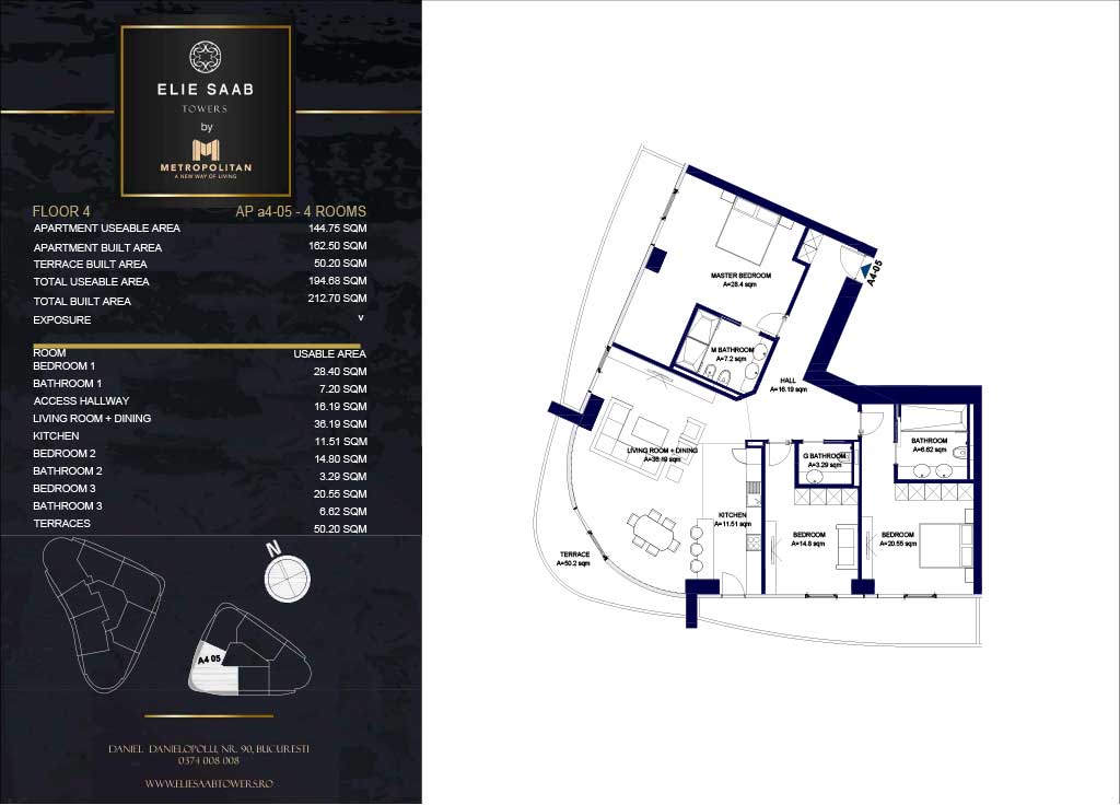 Turnul B - etaj 04, apartament A4-05 - Elie Saab Towers - Apartamente de lux în nordul Bucureștiului, aproape de tot ce contează.