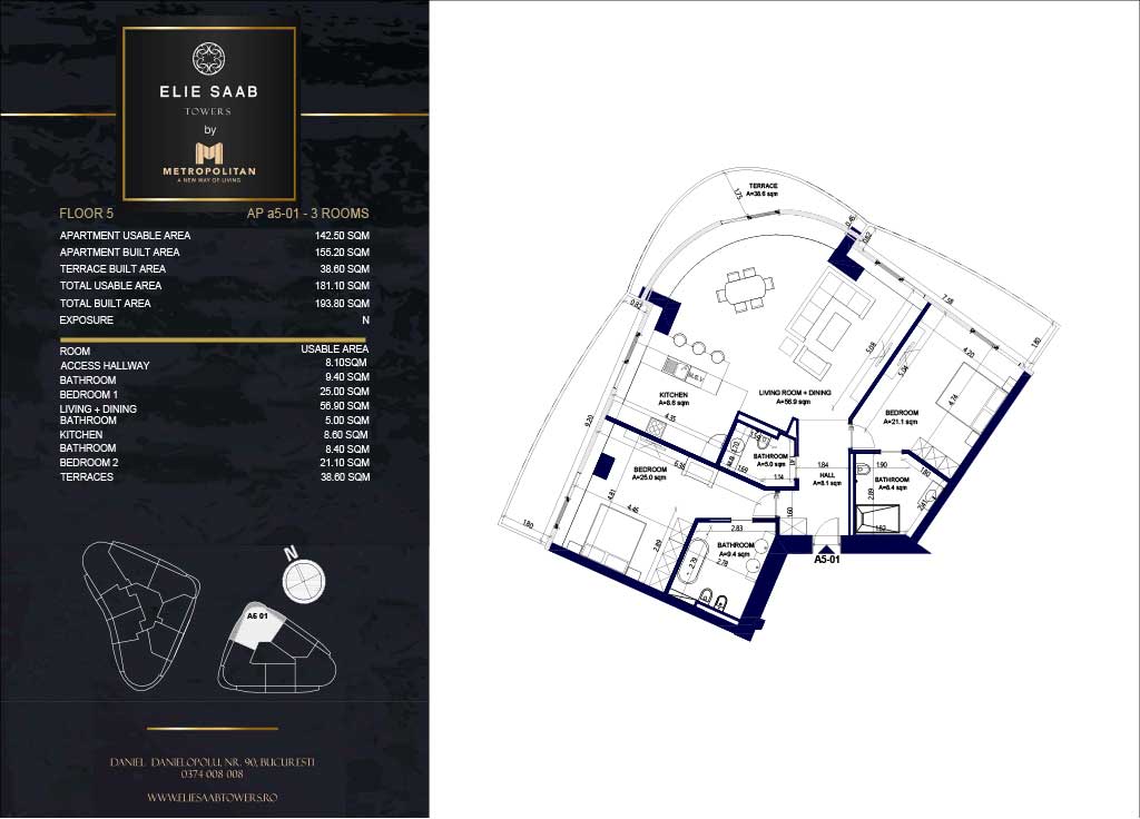 Turnul B - etaj 05, apartament A5-01 - Elie Saab Towers - Apartamente de lux în nordul Bucureștiului, aproape de tot ce contează.