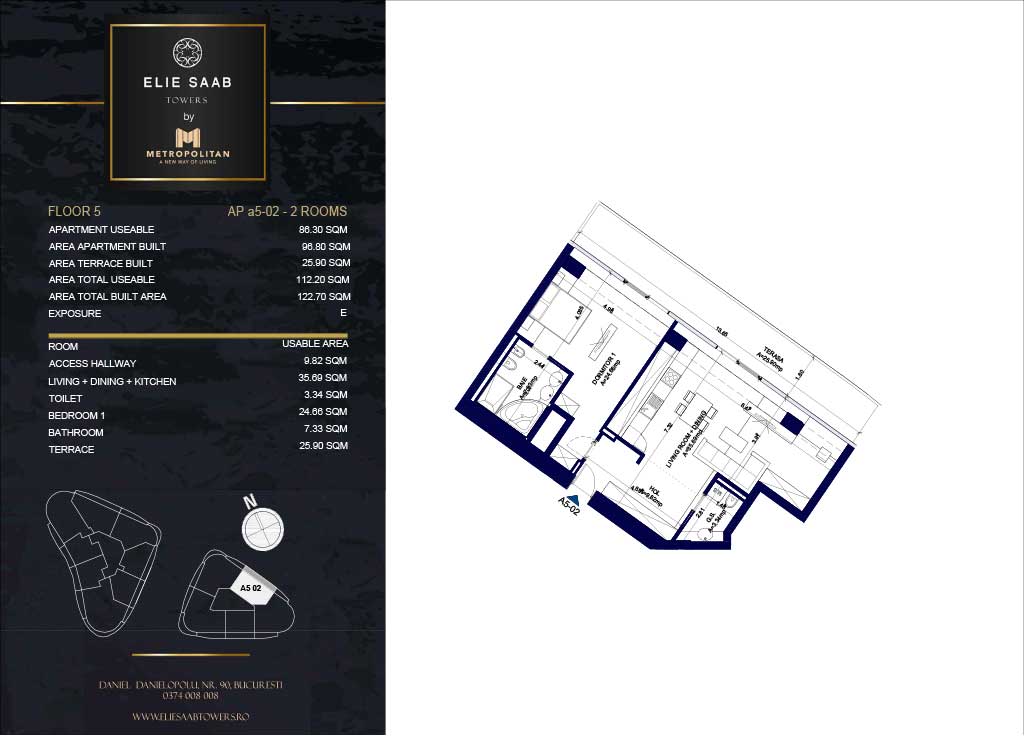 Turnul B - etaj 05, apartament A5-02 - Elie Saab Towers - Apartamente de lux în nordul Bucureștiului, aproape de tot ce contează.