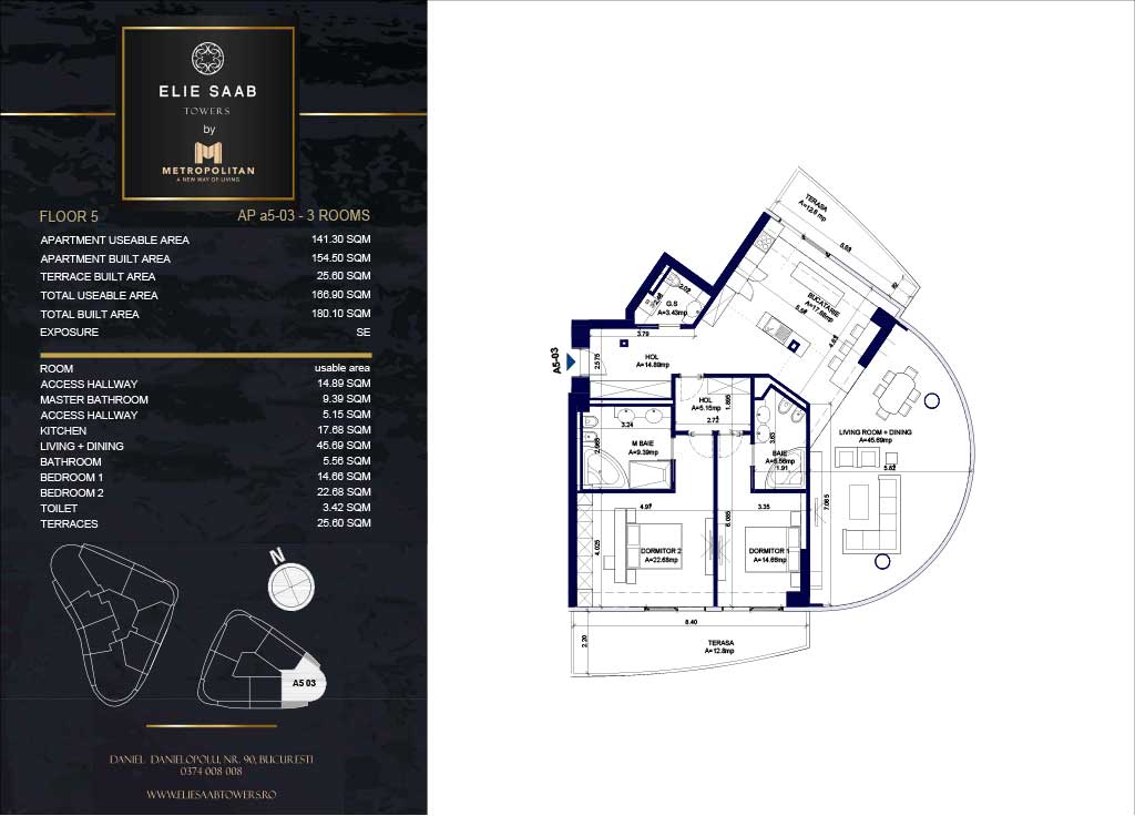 Turnul B - etaj 05, apartament A5-03 - Elie Saab Towers - Apartamente de lux în nordul Bucureștiului, aproape de tot ce contează.