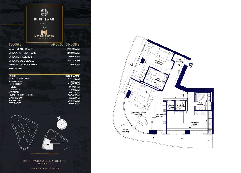 Turnul B - etaj 05, apartament A5-05 - Elie Saab Towers - Apartamente de lux în nordul Bucureștiului, aproape de tot ce contează.