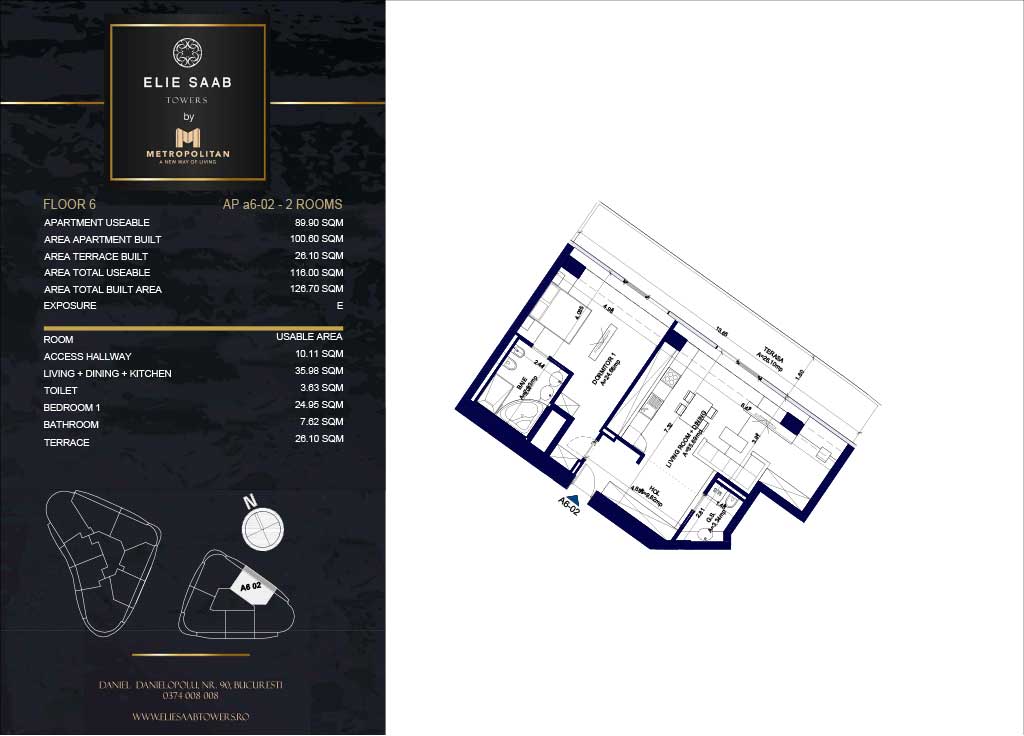 Turnul B - etaj 06, apartament A6-02 - Elie Saab Towers - Apartamente de lux în nordul Bucureștiului, aproape de tot ce contează.