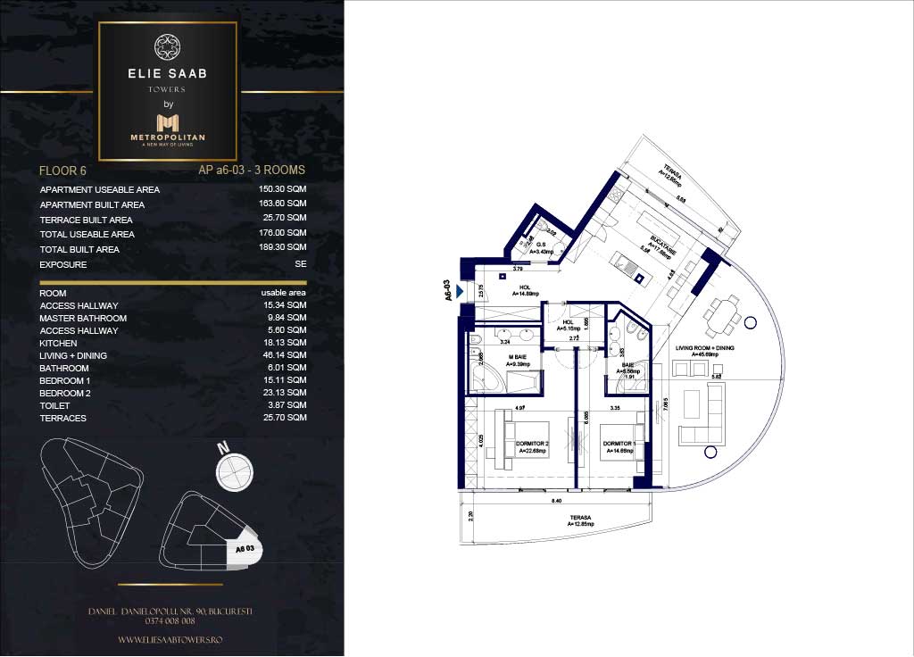 Turnul B - etaj 06, apartament A6-03 - Elie Saab Towers - Apartamente de lux în nordul Bucureștiului, aproape de tot ce contează.