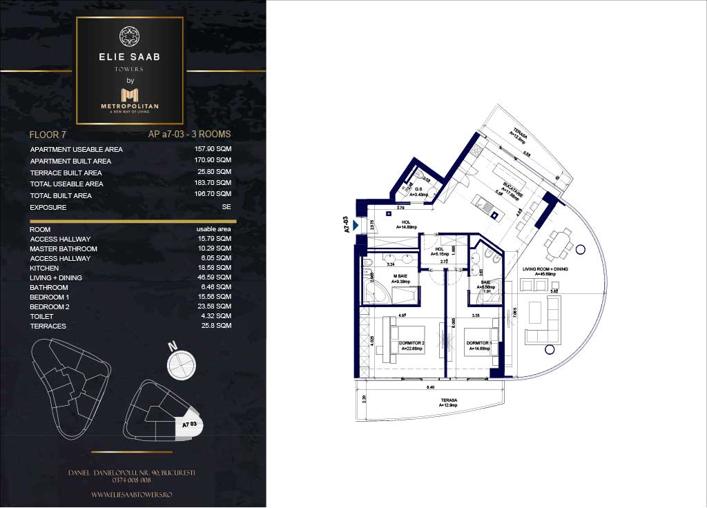 Turnul B - etaj 07, apartament A7-03 - Elie Saab Towers - Apartamente de lux în nordul Bucureștiului, aproape de tot ce contează.