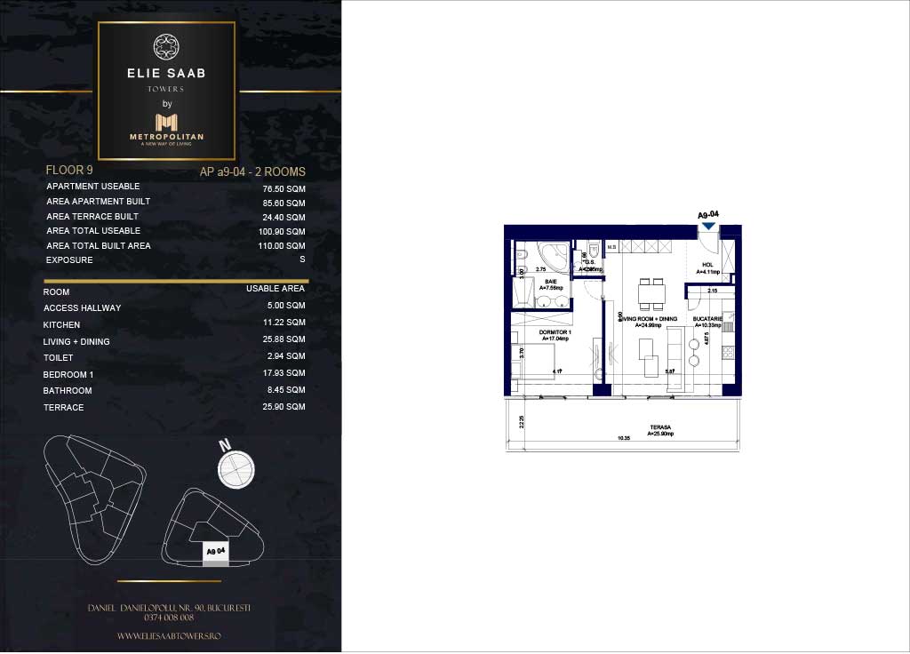 Turnul B - etaj 09, apartament A9-04- Elie Saab Towers - Apartamente de lux în nordul Bucureștiului, aproape de tot ce contează.