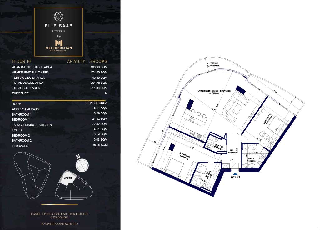 Turnul B - etaj 010, apartament A10-01- Elie Saab Towers - Apartamente de lux în nordul Bucureștiului, aproape de tot ce contează.