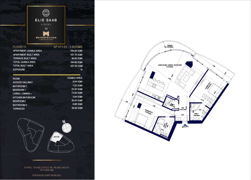 Turnul B - etaj 011, apartament A11-01- Elie Saab Towers - Apartamente de lux în nordul Bucureștiului, aproape de tot ce contează.