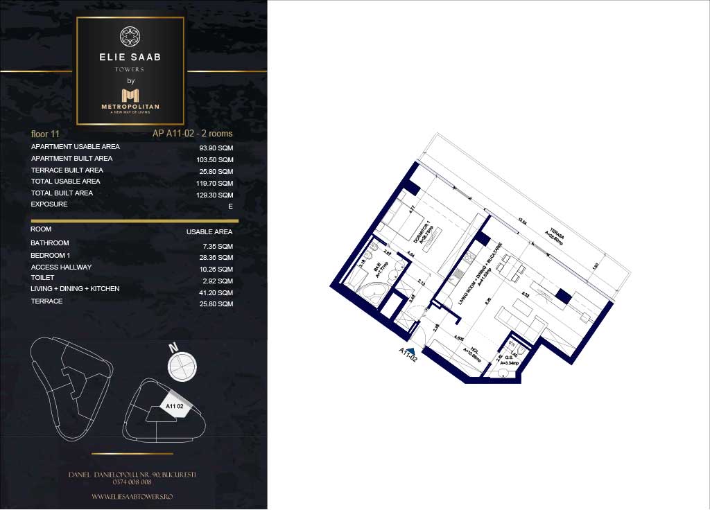 Turnul B - etaj 011, apartament A11-02- Elie Saab Towers - Apartamente de lux în nordul Bucureștiului, aproape de tot ce contează.