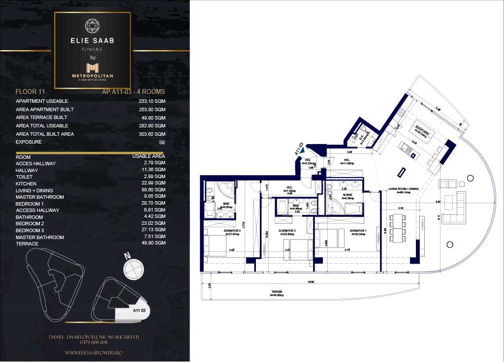 Turnul B - etaj 011, apartament A11-03- Elie Saab Towers - Apartamente de lux în nordul Bucureștiului, aproape de tot ce contează.