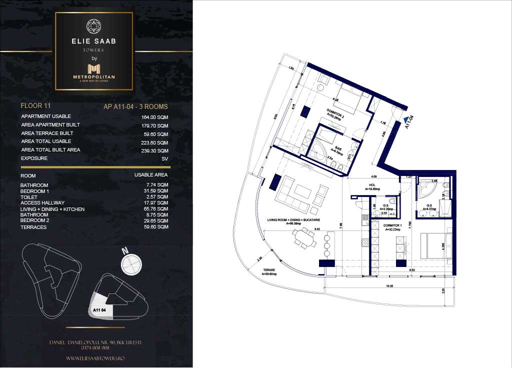 Turnul B - etaj 011, apartament A11-04- Elie Saab Towers - Apartamente de lux în nordul Bucureștiului, aproape de tot ce contează.