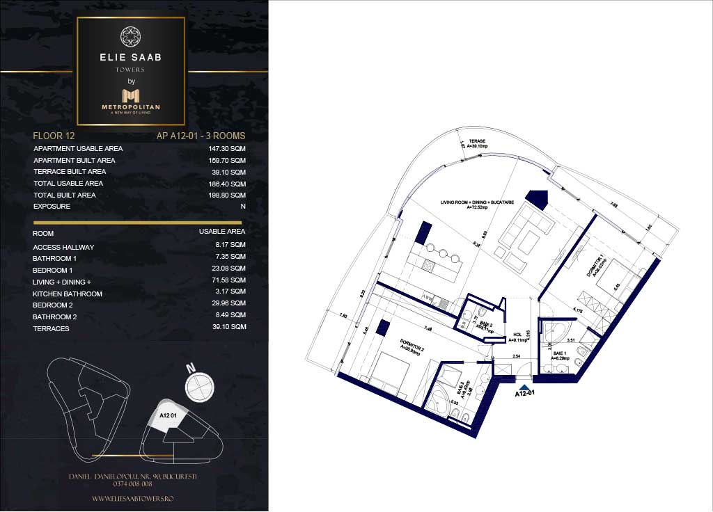 Turnul B - etaj 012, apartament A12-01- Elie Saab Towers - Apartamente de lux în nordul Bucureștiului, aproape de tot ce contează.