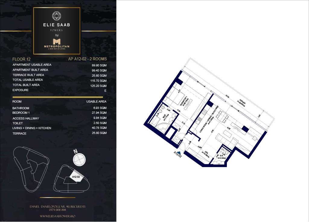 Turnul B - etaj 012, apartament A12-02- Elie Saab Towers - Apartamente de lux în nordul Bucureștiului, aproape de tot ce contează.