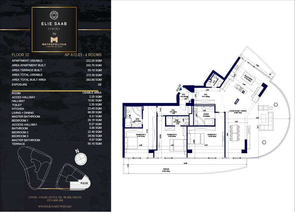 Turnul B - etaj 012, apartament A12-03- Elie Saab Towers - Apartamente de lux în nordul Bucureștiului, aproape de tot ce contează.