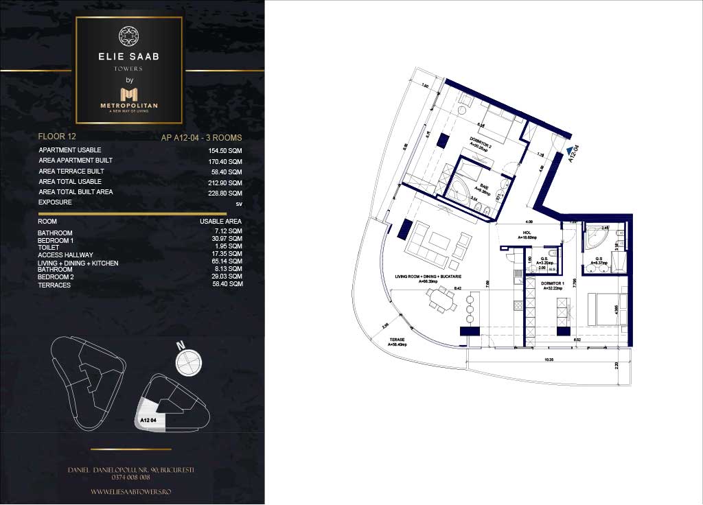 Turnul B - etaj 012, apartament A12-04- Elie Saab Towers - Apartamente de lux în nordul Bucureștiului, aproape de tot ce contează.