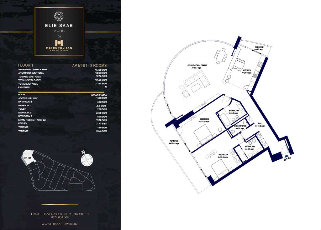Turnul B - etaj 01, apartament B1-01 - Elie Saab Towers - Apartamente de lux în nordul Bucureștiului, aproape de tot ce contează.