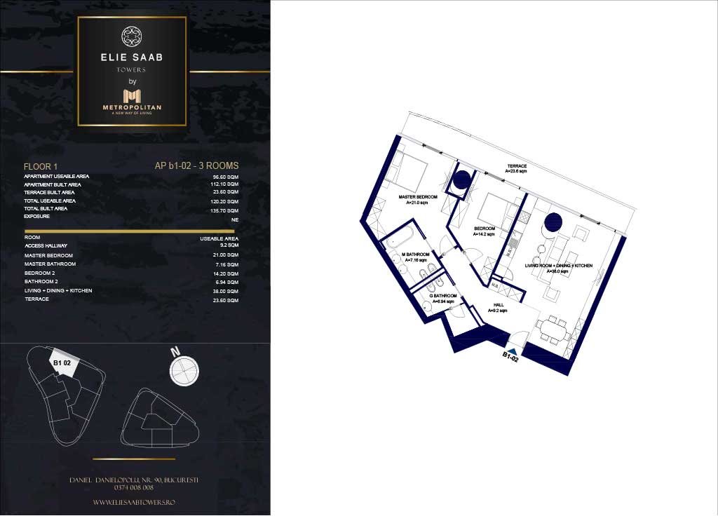 Turnul B - etaj 01, apartament B1-02 - Elie Saab Towers - Apartamente de lux în nordul Bucureștiului, aproape de tot ce contează.