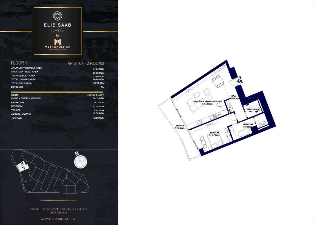 Turnul B - etaj 01, apartament B1-07 - Elie Saab Towers - Apartamente de lux în nordul Bucureștiului, aproape de tot ce contează.