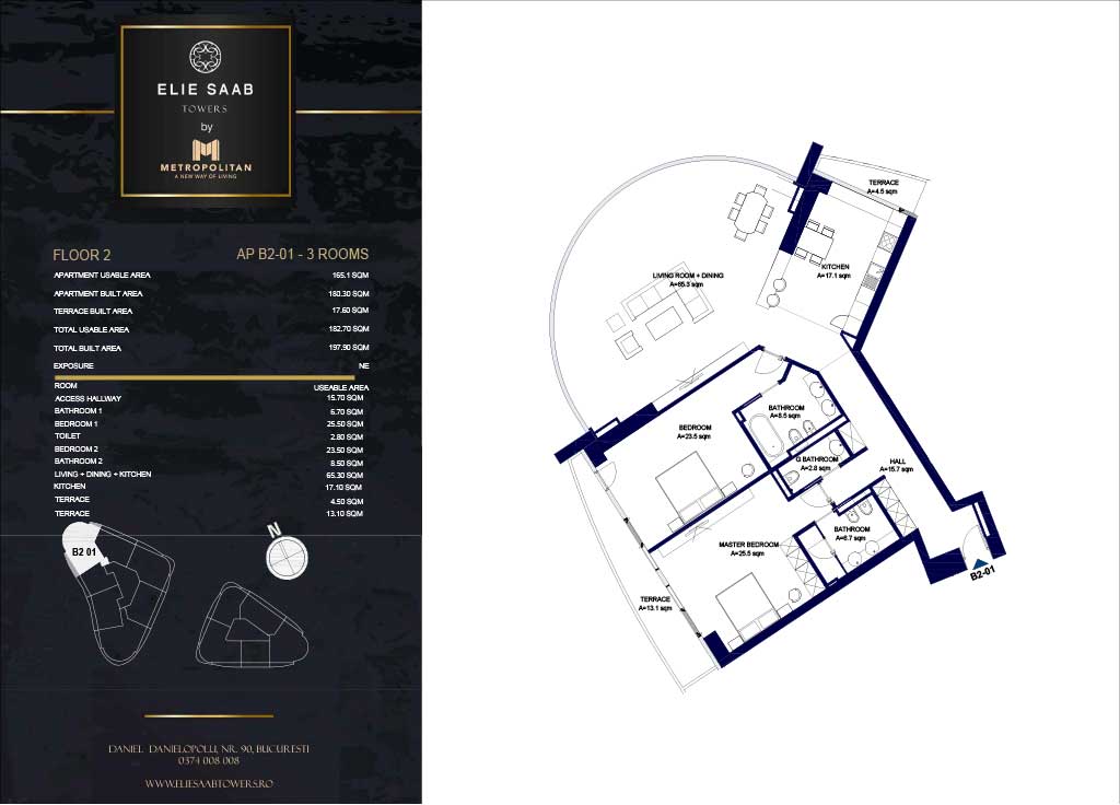 Turnul B - etaj 02, apartament B2-01 - Elie Saab Towers - Apartamente de lux în nordul Bucureștiului, aproape de tot ce contează.