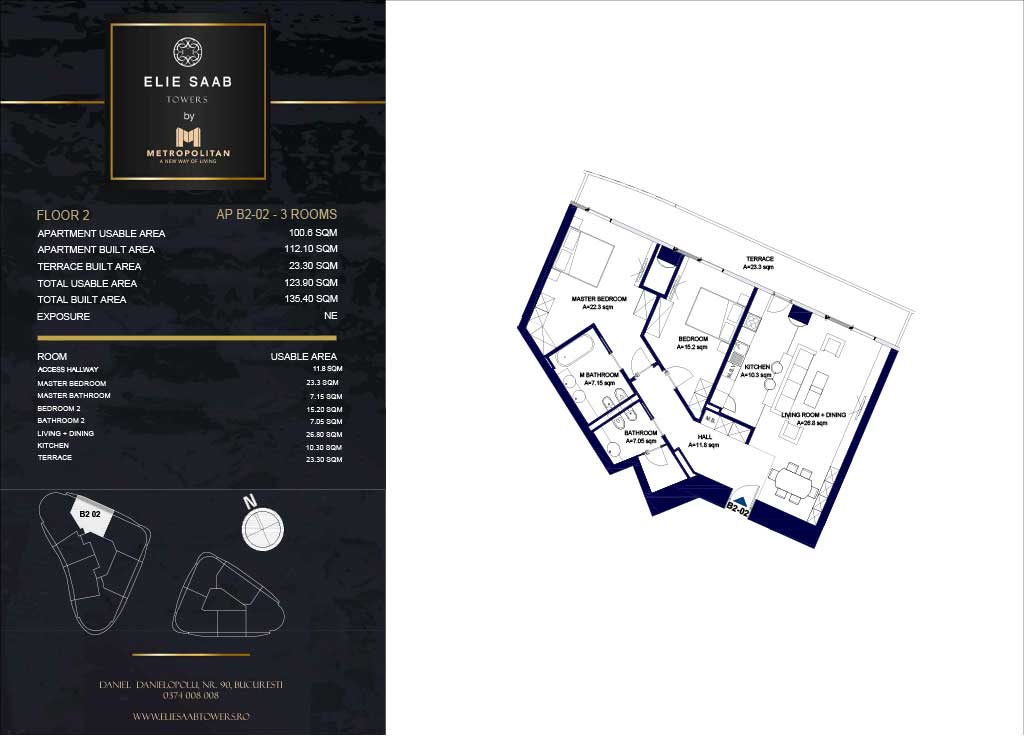 Turnul B - etaj 02, apartament B2-02 - Elie Saab Towers - Apartamente de lux în nordul Bucureștiului, aproape de tot ce contează.