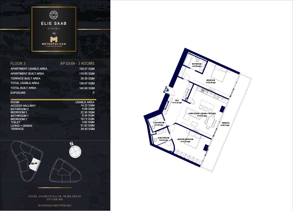 Turnul B - etaj 03, apartament B3-04 - Elie Saab Towers - Apartamente de lux în nordul Bucureștiului, aproape de tot ce contează.