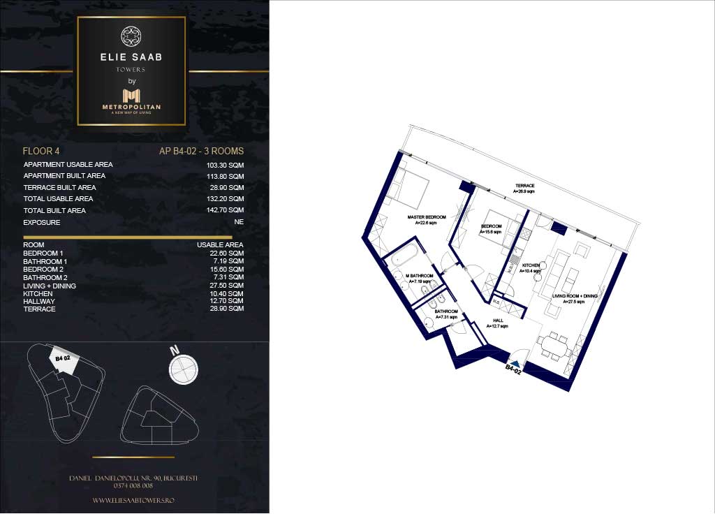 Turnul B - etaj 04, apartament B4-02- Elie Saab Towers - Apartamente de lux în nordul Bucureștiului, aproape de tot ce contează.