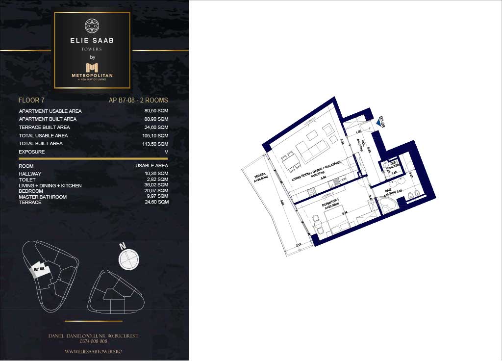 Turnul B - etaj 07, apartament B7-08- Elie Saab Towers - Apartamente de lux în nordul Bucureștiului, aproape de tot ce contează.