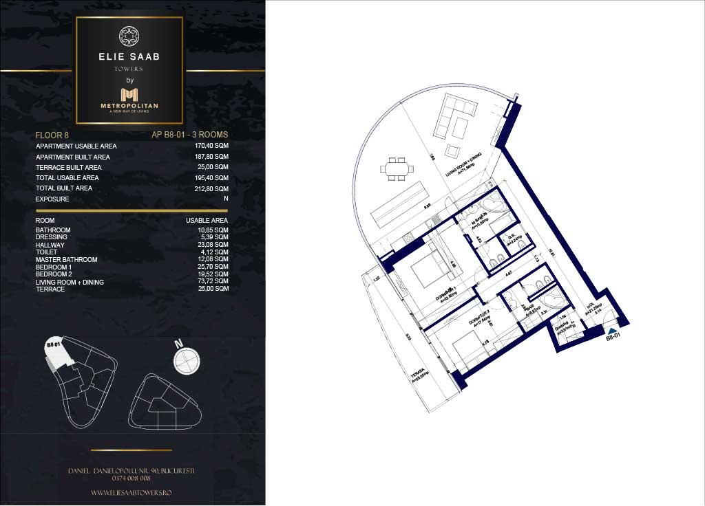 Turnul B - etaj 08, apartament B8-01- Elie Saab Towers - Apartamente de lux în nordul Bucureștiului, aproape de tot ce contează.