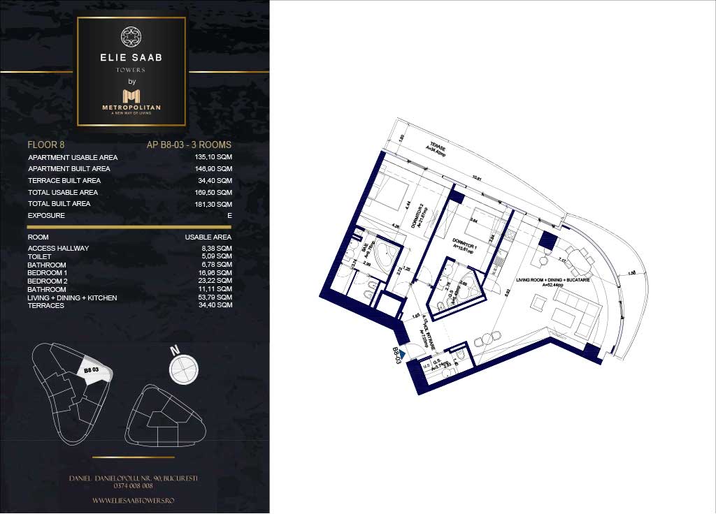 Turnul B - etaj 08, apartament B8-03- Elie Saab Towers - Apartamente de lux în nordul Bucureștiului, aproape de tot ce contează.