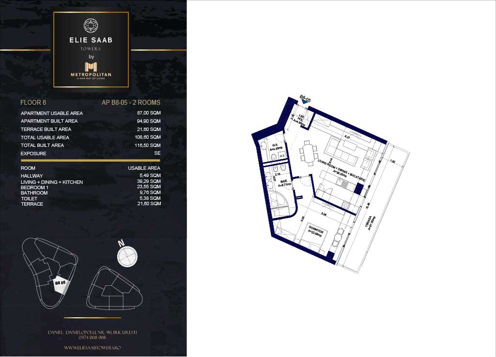 Turnul B - etaj 08, apartament B8-05- Elie Saab Towers - Apartamente de lux în nordul Bucureștiului, aproape de tot ce contează.