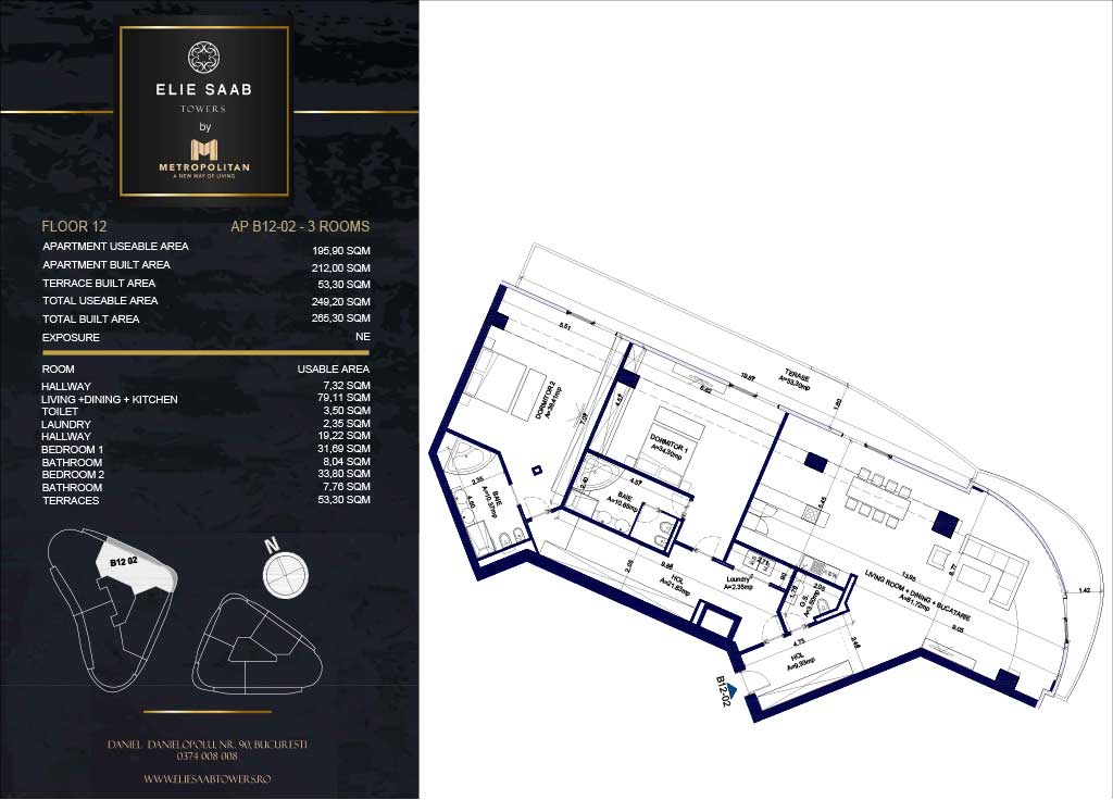 Turnul B - etaj 12, apartament B12-02- Elie Saab Towers - Apartamente de lux în nordul Bucureștiului, aproape de tot ce contează.